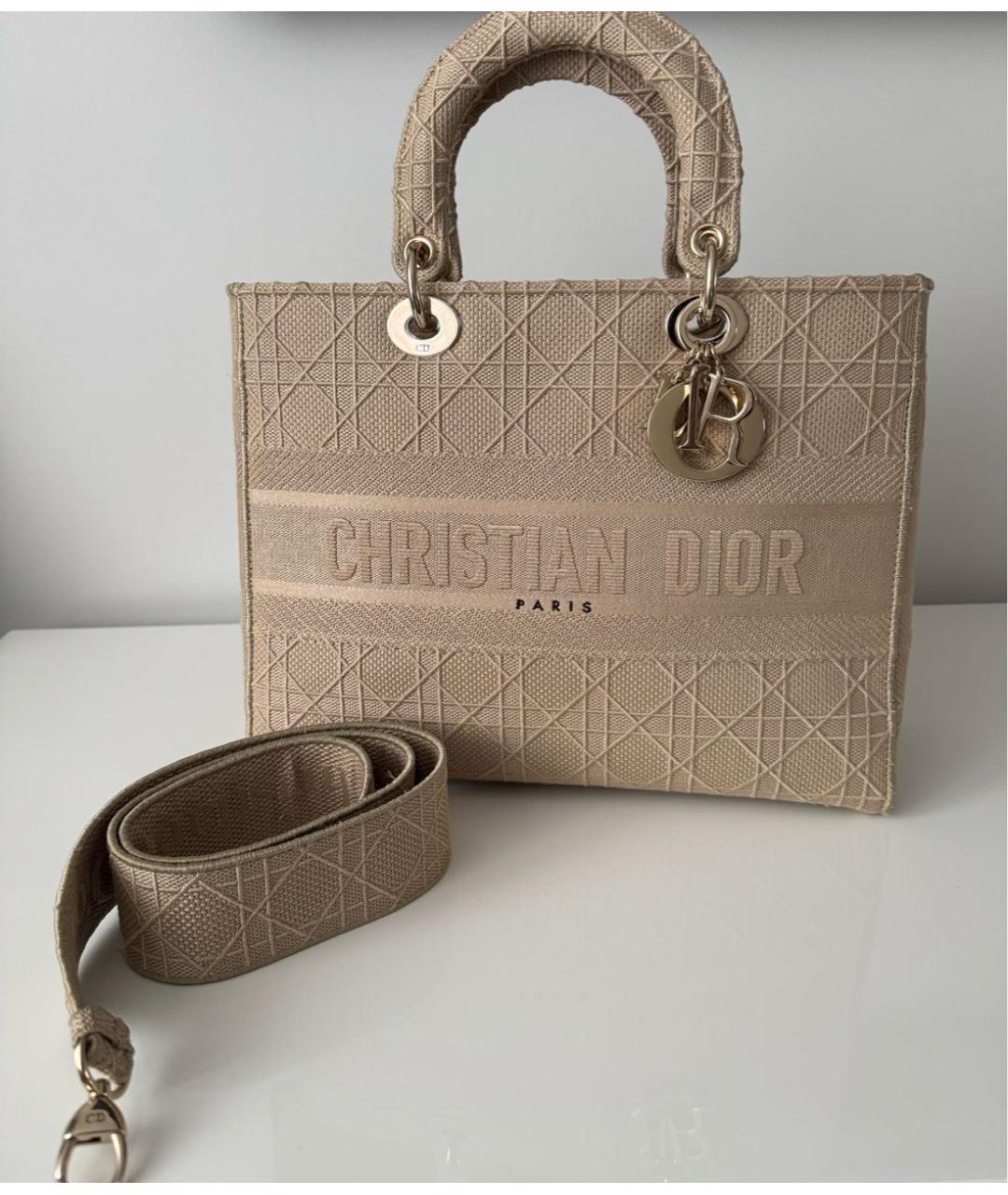 CHRISTIAN DIOR Бежевая тканевая сумка с короткими ручками, фото 7