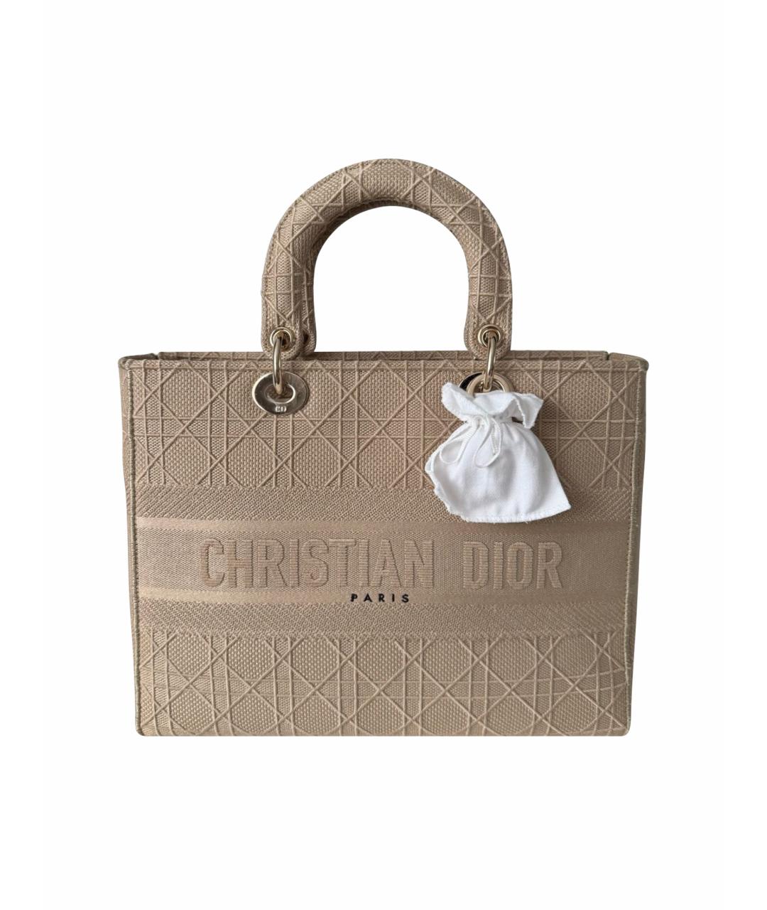 CHRISTIAN DIOR Бежевая тканевая сумка с короткими ручками, фото 1