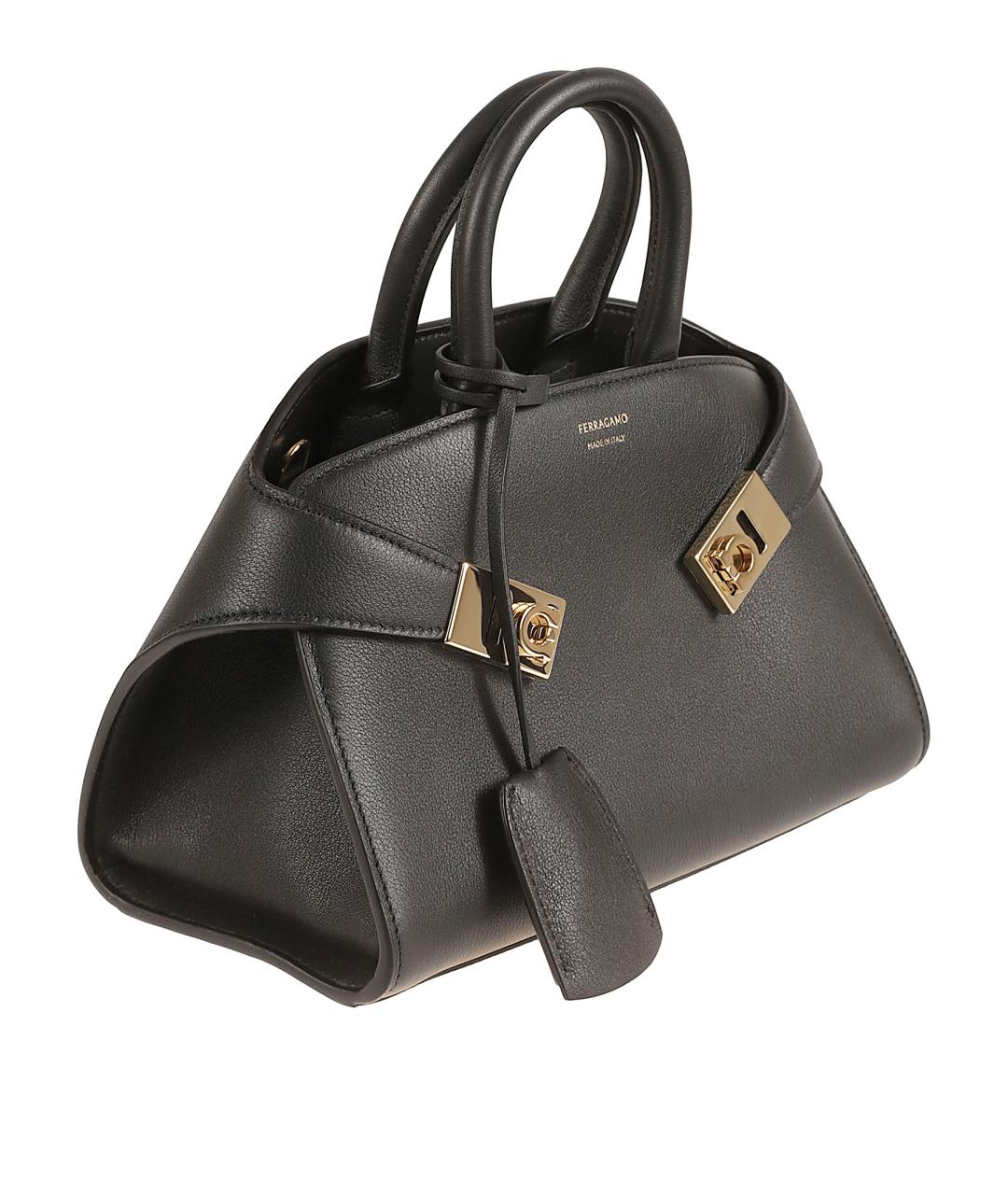 FERRAGAMO Черная кожаная сумка тоут, фото 3