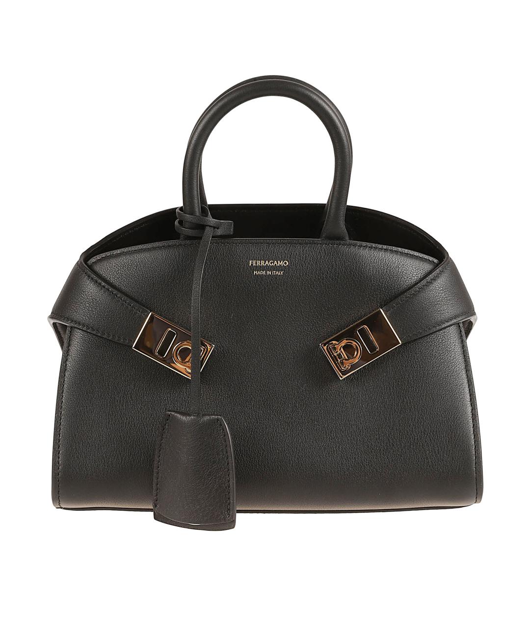 FERRAGAMO Черная кожаная сумка тоут, фото 1