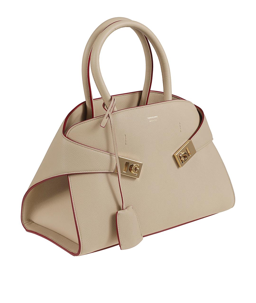 FERRAGAMO Бежевая кожаная сумка тоут, фото 3