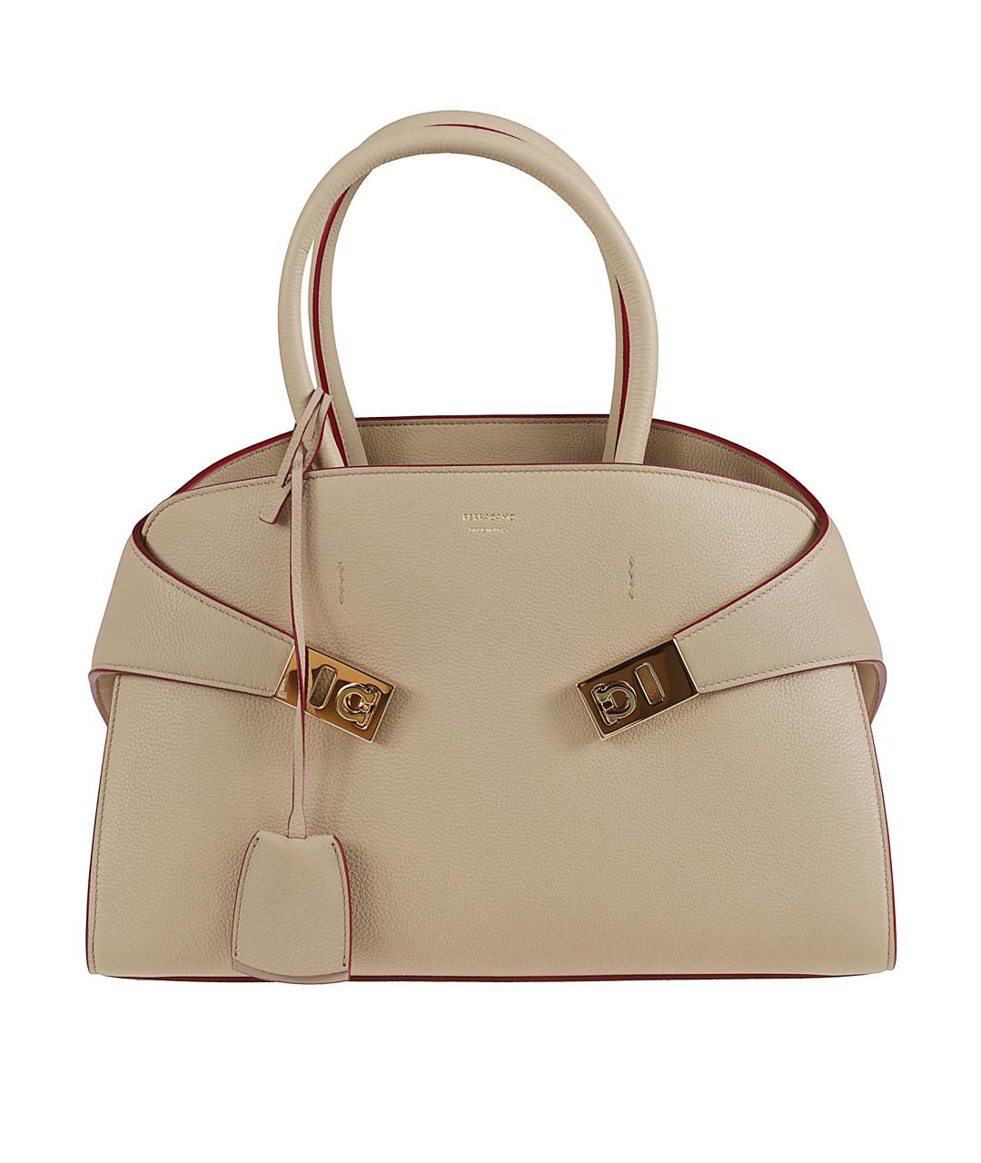 FERRAGAMO Бежевая кожаная сумка тоут, фото 1