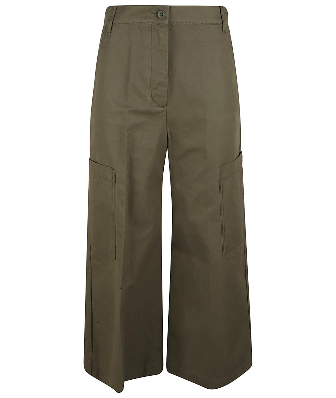 WEEKEND MAX MARA Зеленые хлопковые прямые брюки, фото 1