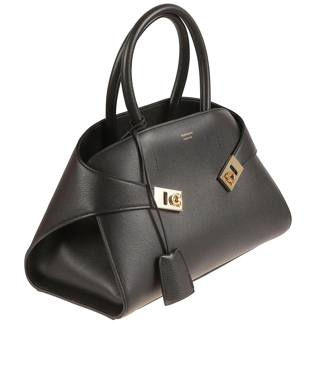 FERRAGAMO Черная кожаная сумка тоут, фото 3