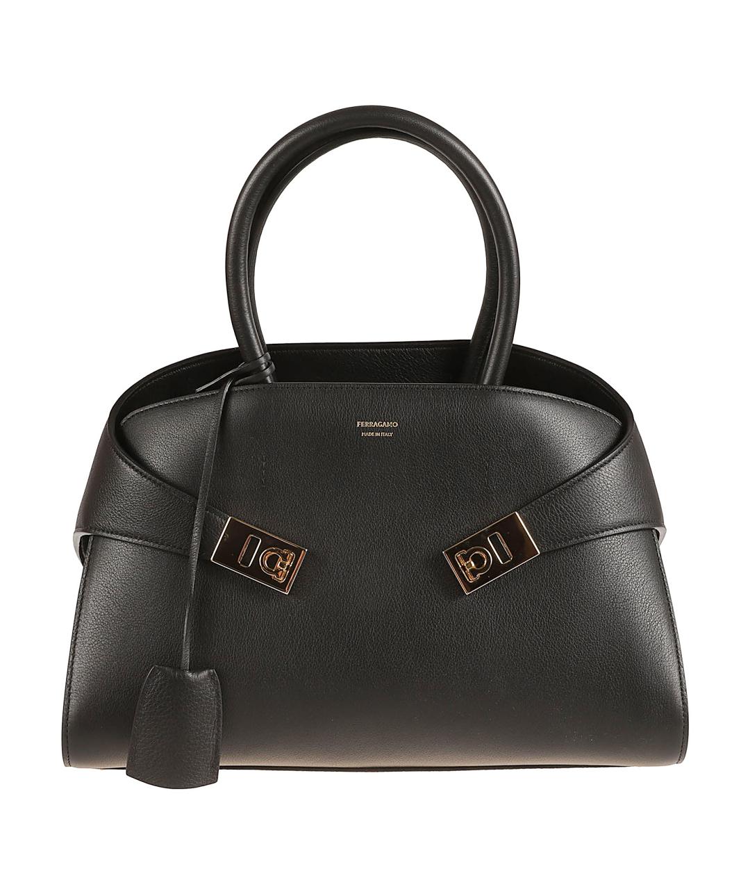 FERRAGAMO Черная кожаная сумка тоут, фото 1