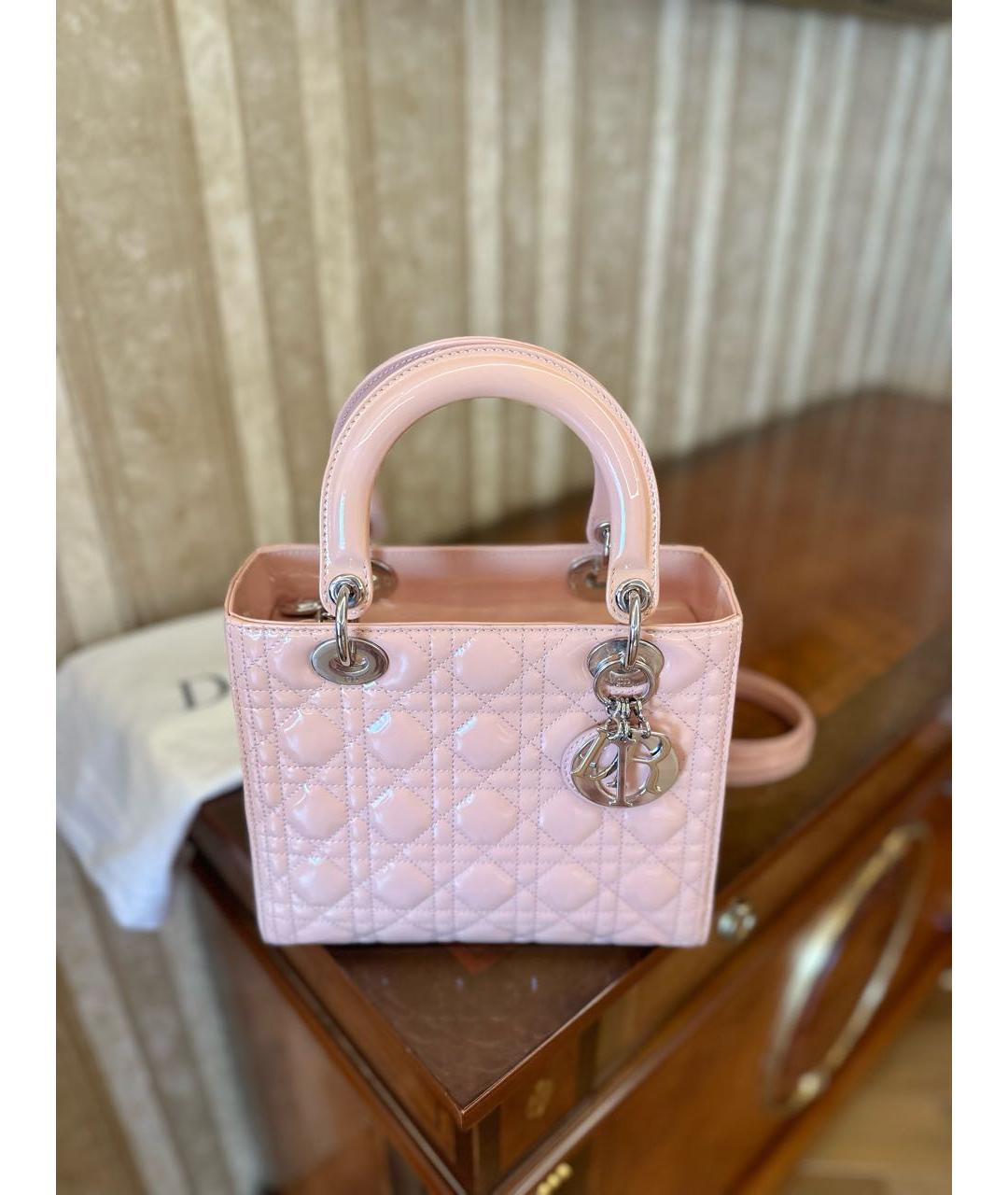 CHRISTIAN DIOR Розовая сумка с короткими ручками из лакированной кожи, фото 4