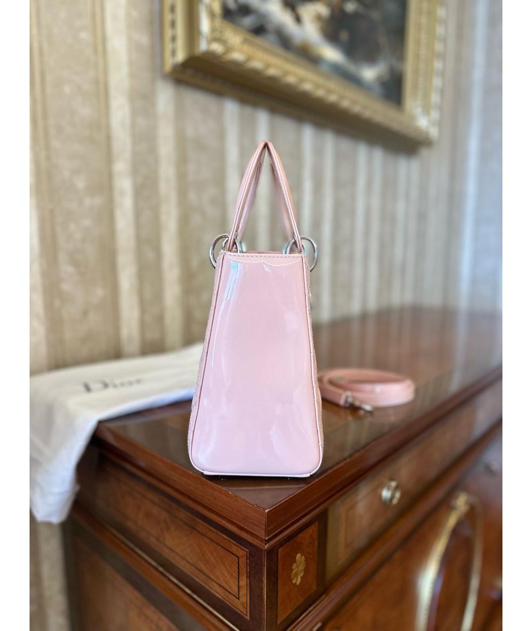 CHRISTIAN DIOR Розовая сумка с короткими ручками из лакированной кожи, фото 7