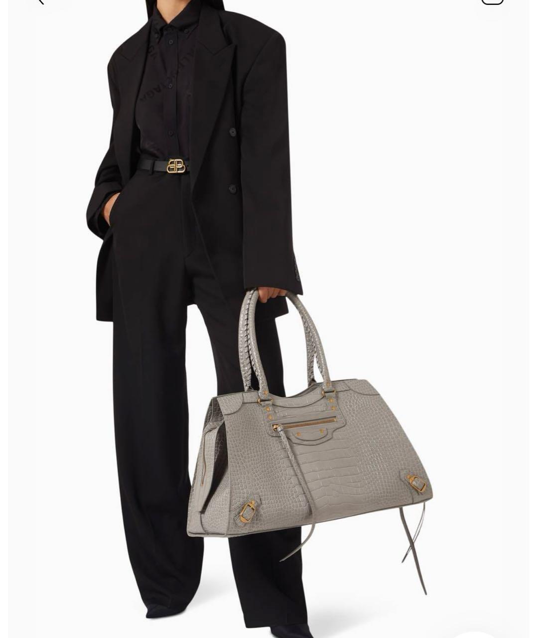 BALENCIAGA Серая кожаная дорожная/спортивная сумка, фото 2