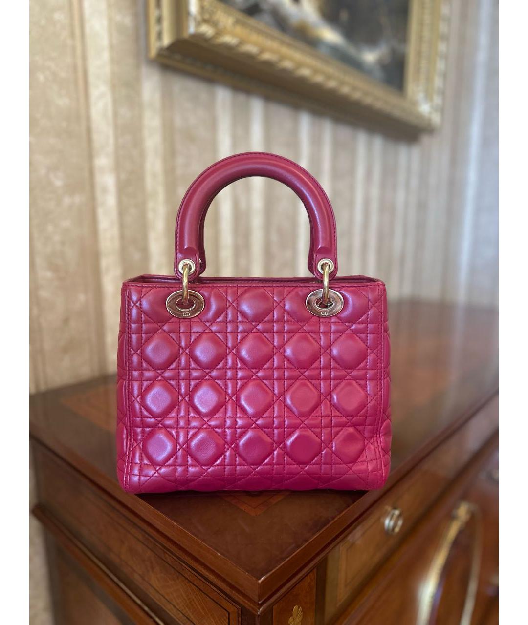 CHRISTIAN DIOR Красная кожаная сумка с короткими ручками, фото 5