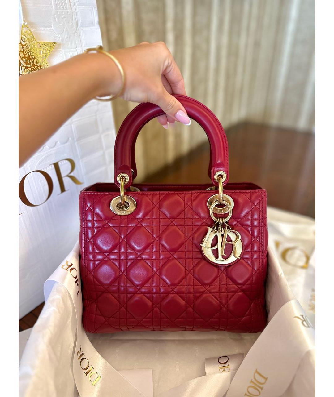 CHRISTIAN DIOR Красная кожаная сумка с короткими ручками, фото 3
