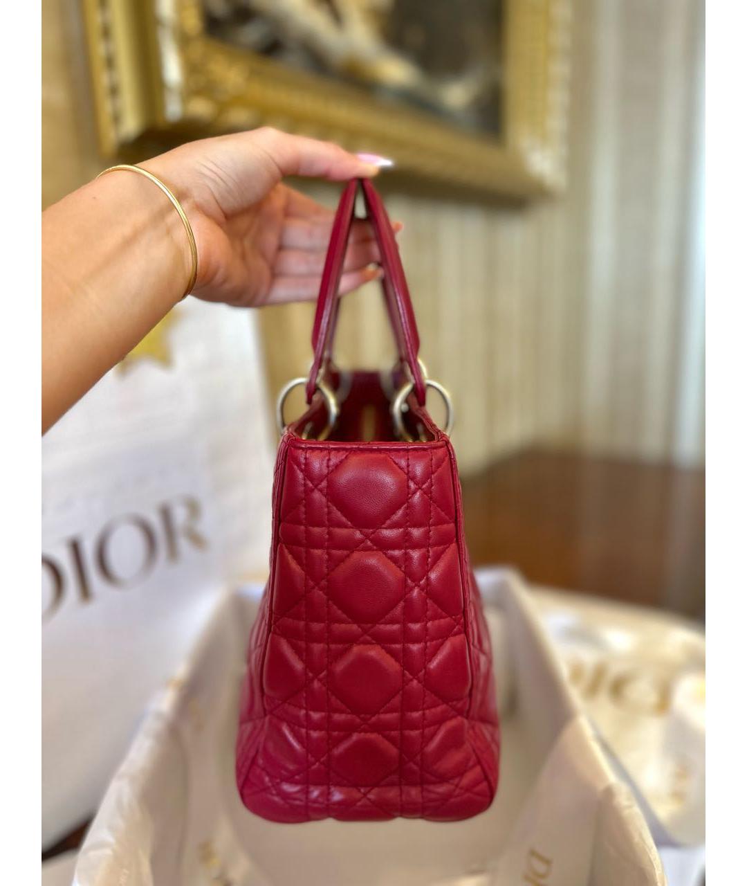 CHRISTIAN DIOR Красная кожаная сумка с короткими ручками, фото 8
