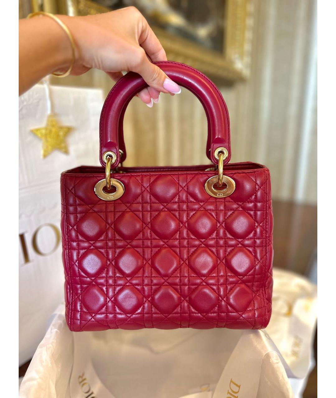 CHRISTIAN DIOR Красная кожаная сумка с короткими ручками, фото 7