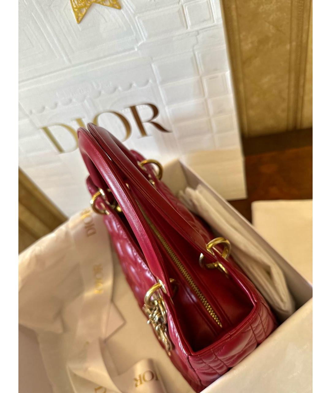 CHRISTIAN DIOR Красная кожаная сумка с короткими ручками, фото 5