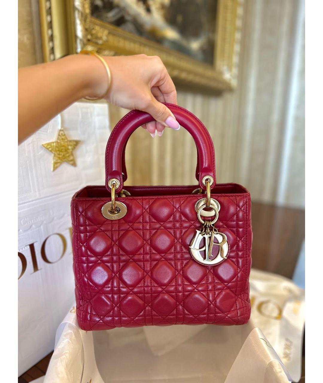 CHRISTIAN DIOR Красная кожаная сумка с короткими ручками, фото 6