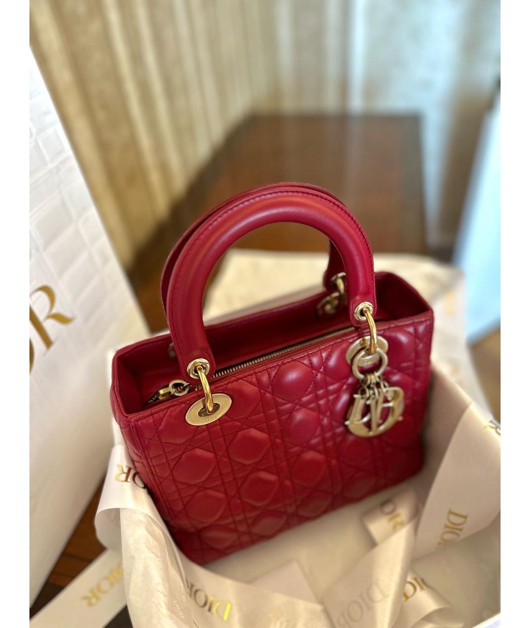 CHRISTIAN DIOR Красная кожаная сумка с короткими ручками, фото 4