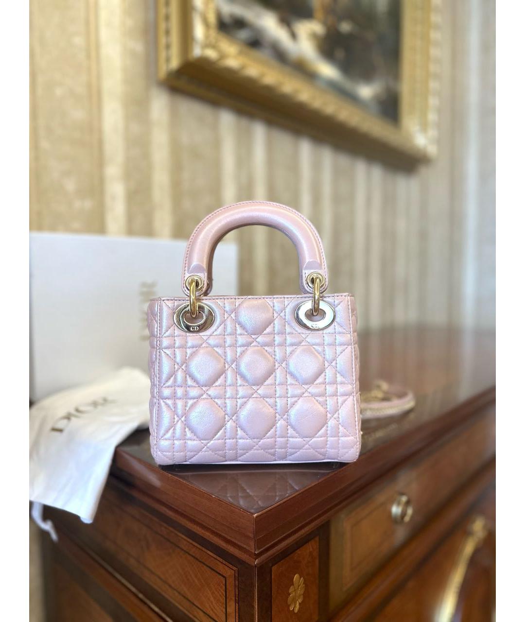 CHRISTIAN DIOR Розовая кожаная сумка с короткими ручками, фото 6