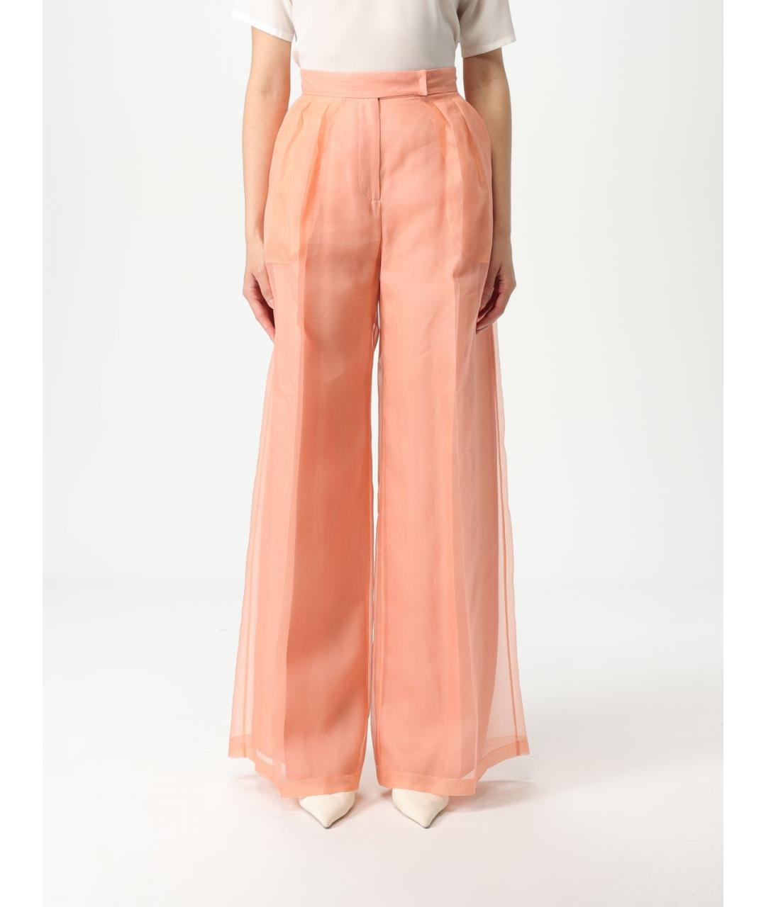 MAX MARA Коралловые шелковые прямые брюки, фото 2
