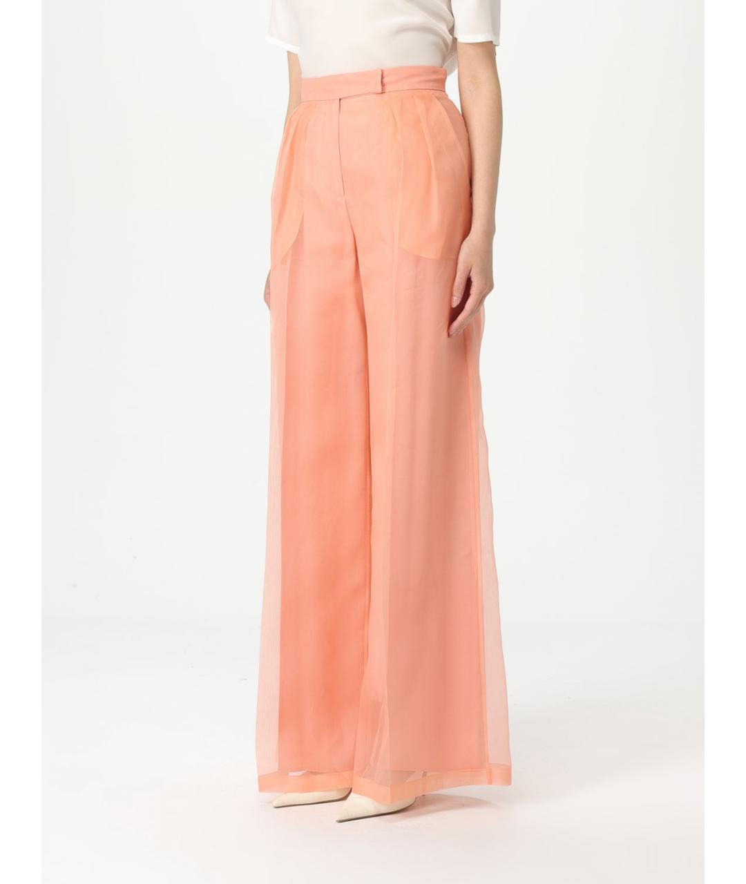 MAX MARA Коралловые шелковые прямые брюки, фото 5