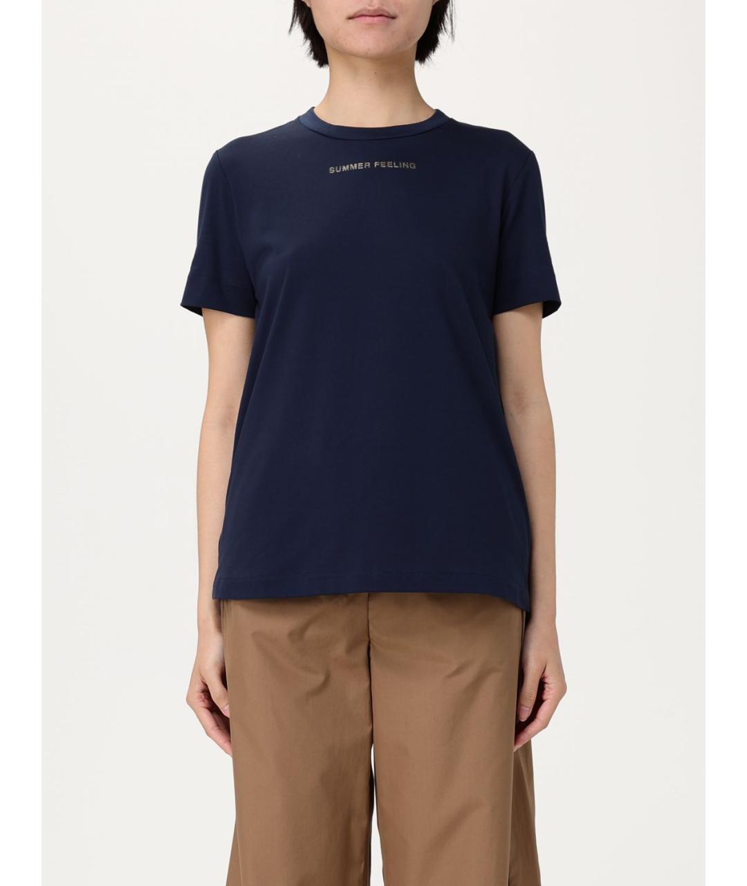 'S MAX MARA Синяя хлопковая футболка, фото 2