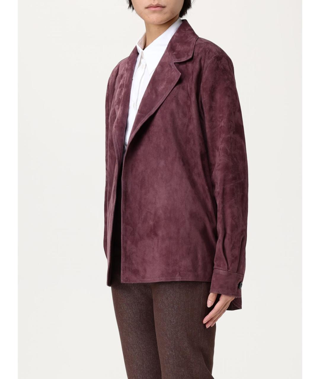 MAX MARA Фиолетовый кожаный жакет/пиджак, фото 4