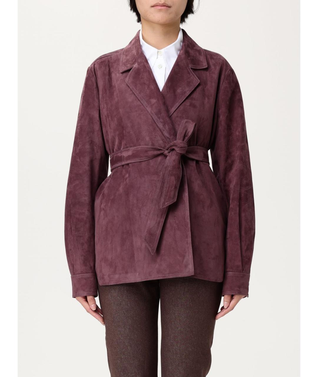 MAX MARA Фиолетовый кожаный жакет/пиджак, фото 2