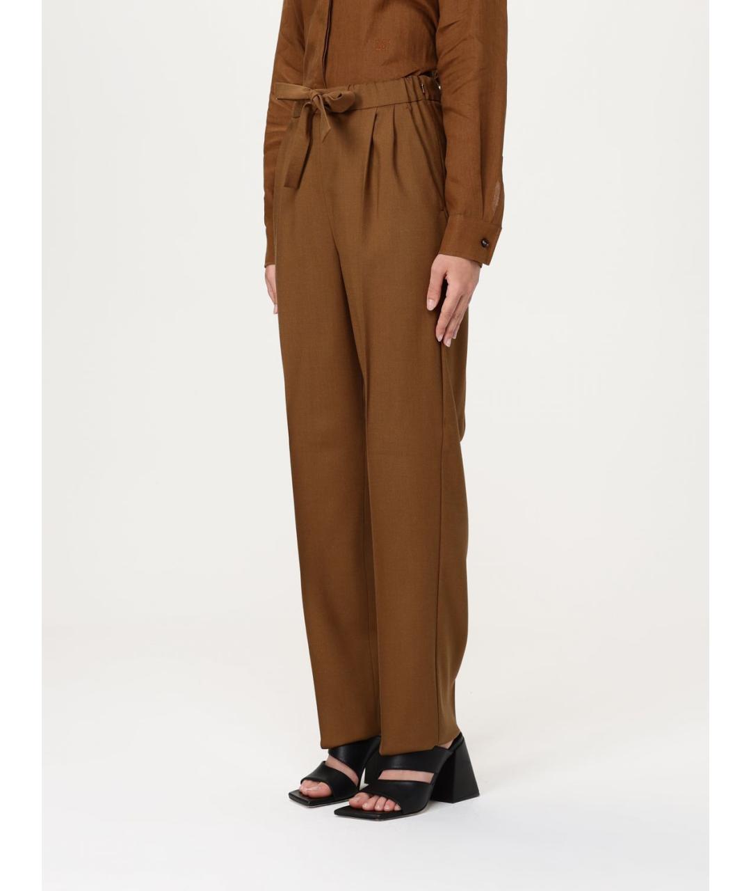 MAX MARA Коричневые шерстяные прямые брюки, фото 5