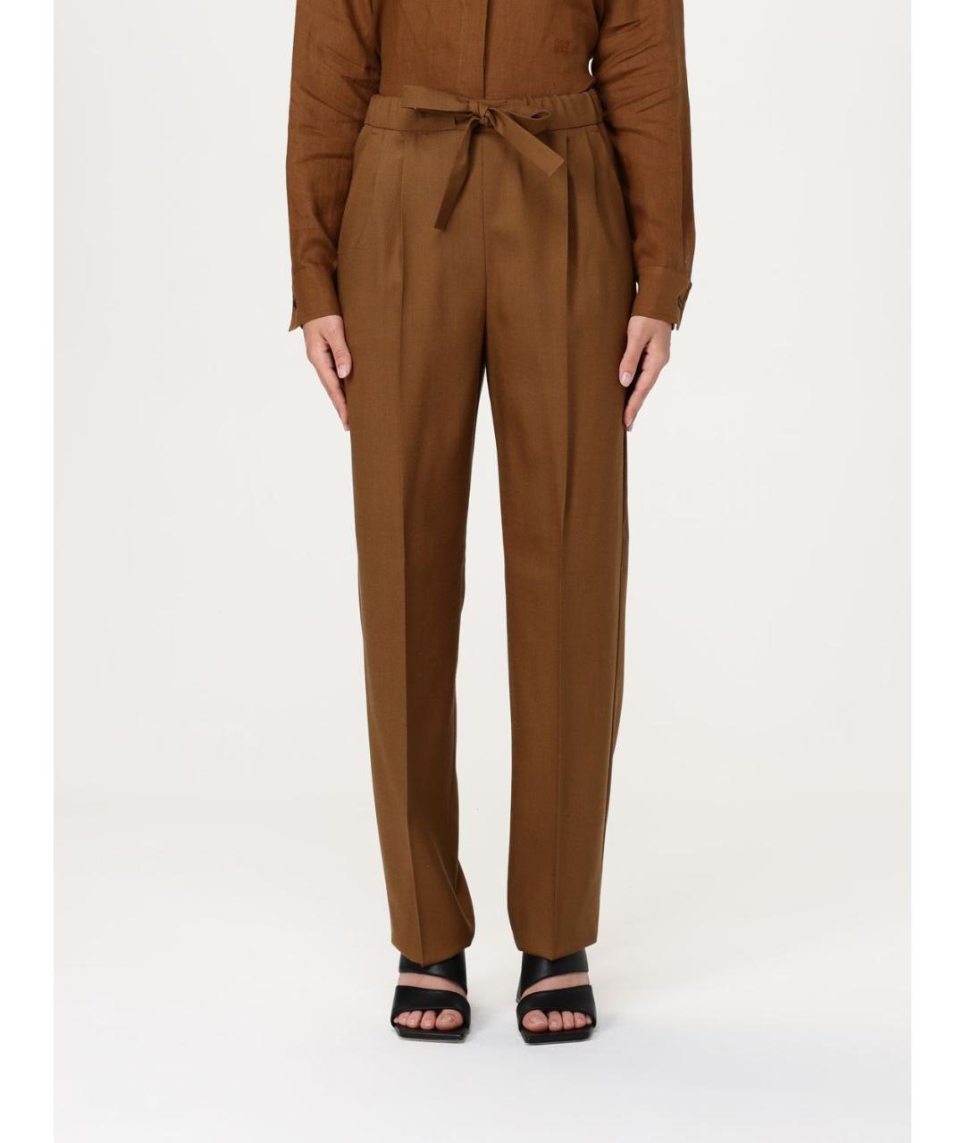 MAX MARA Коричневые шерстяные прямые брюки, фото 2