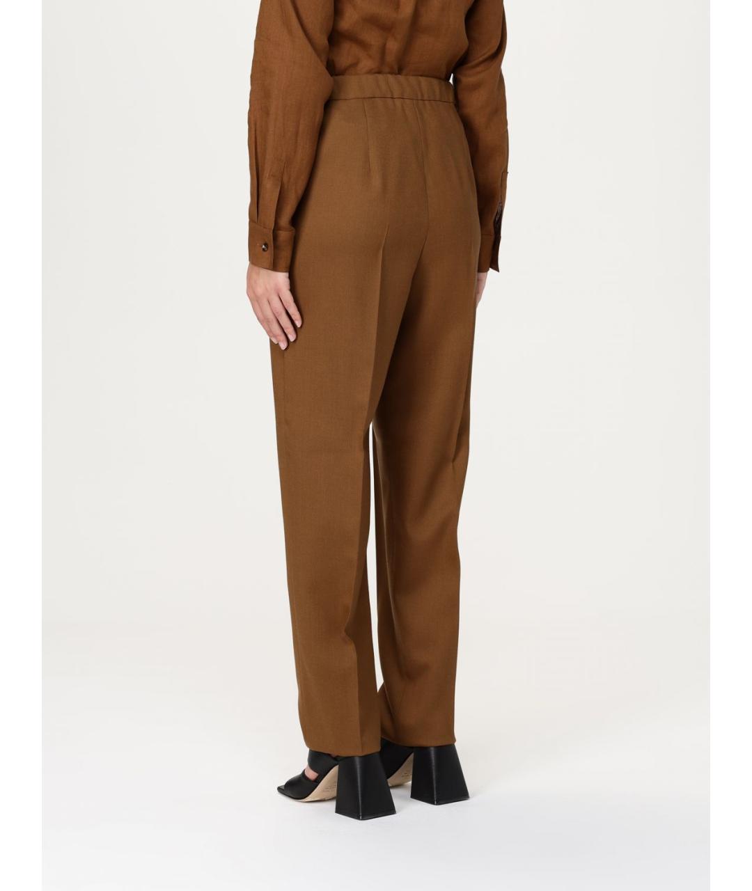 MAX MARA Коричневые шерстяные прямые брюки, фото 4
