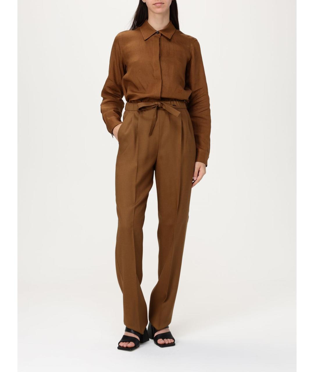 MAX MARA Коричневые шерстяные прямые брюки, фото 3