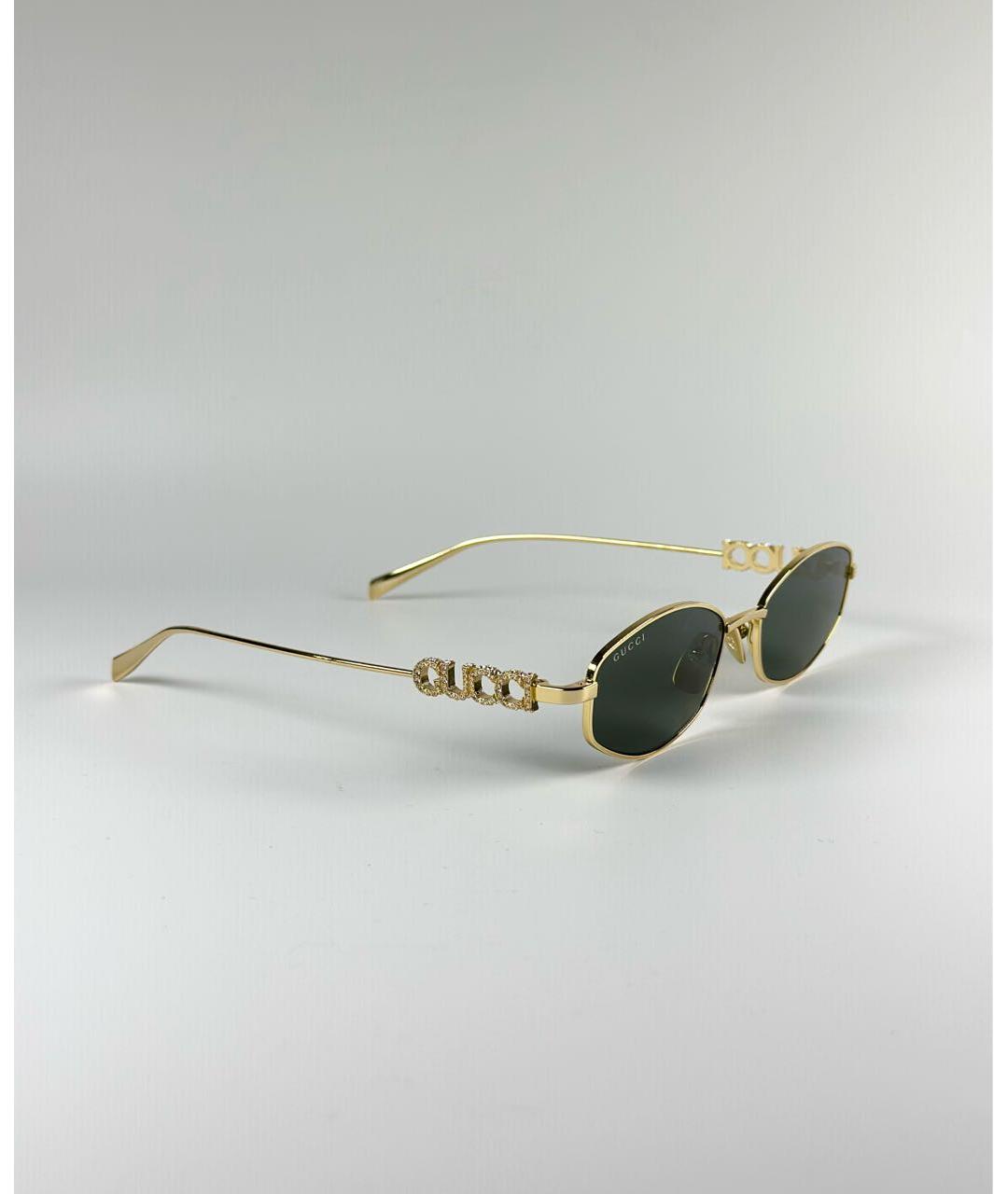 GUCCI Золотые металлические солнцезащитные очки, фото 2