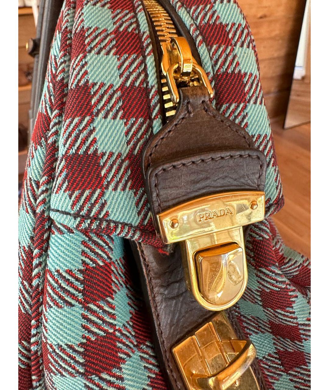 PRADA Темно-синяя жаккардовая сумка с короткими ручками, фото 4