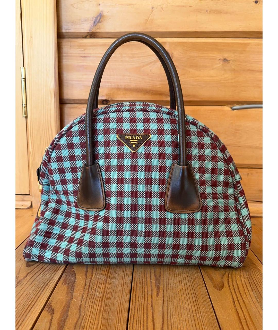 PRADA Темно-синяя жаккардовая сумка с короткими ручками, фото 6