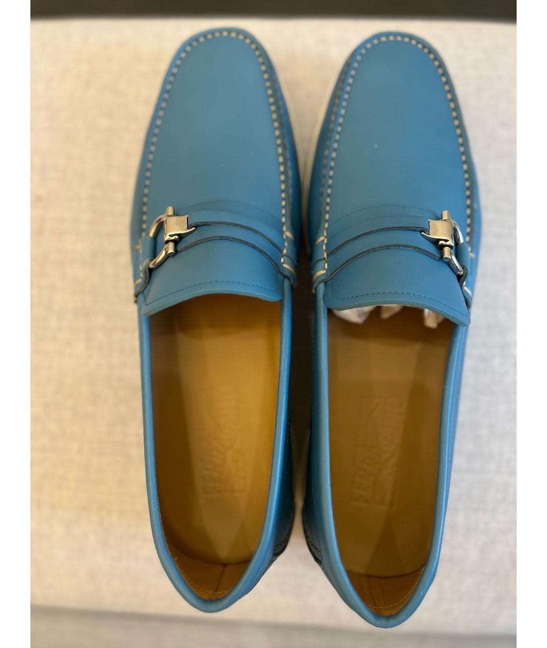 FERRAGAMO Голубые кожаные лоферы, фото 3