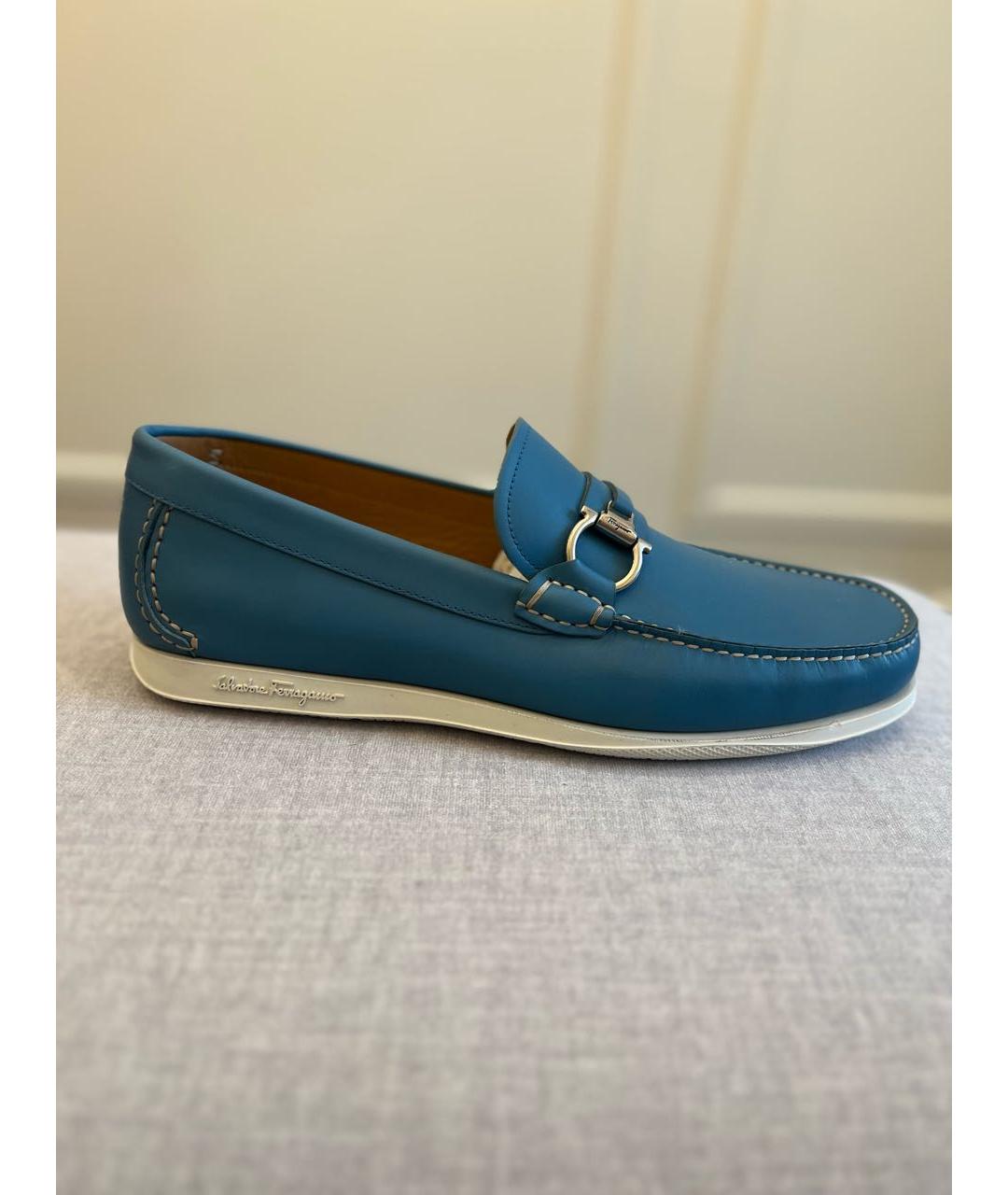 FERRAGAMO Голубые кожаные лоферы, фото 9