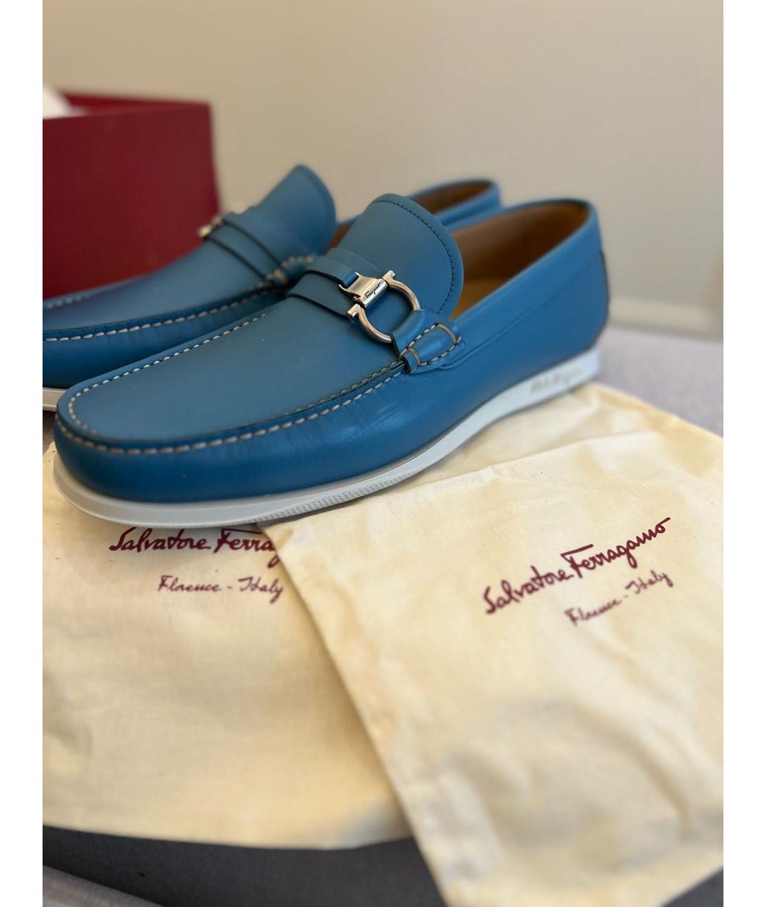 FERRAGAMO Голубые кожаные лоферы, фото 6
