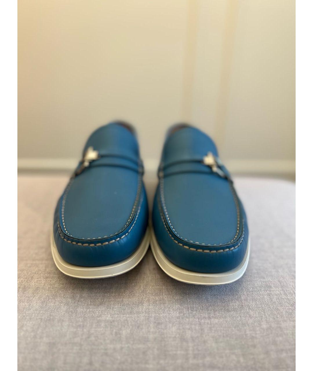 FERRAGAMO Голубые кожаные лоферы, фото 2