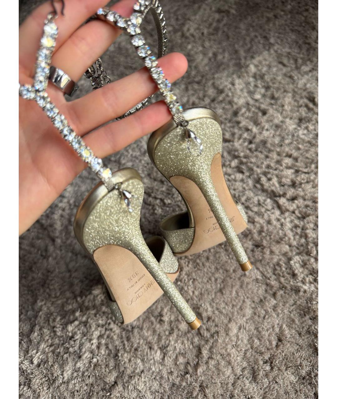 JIMMY CHOO Золотые кожаные туфли, фото 5