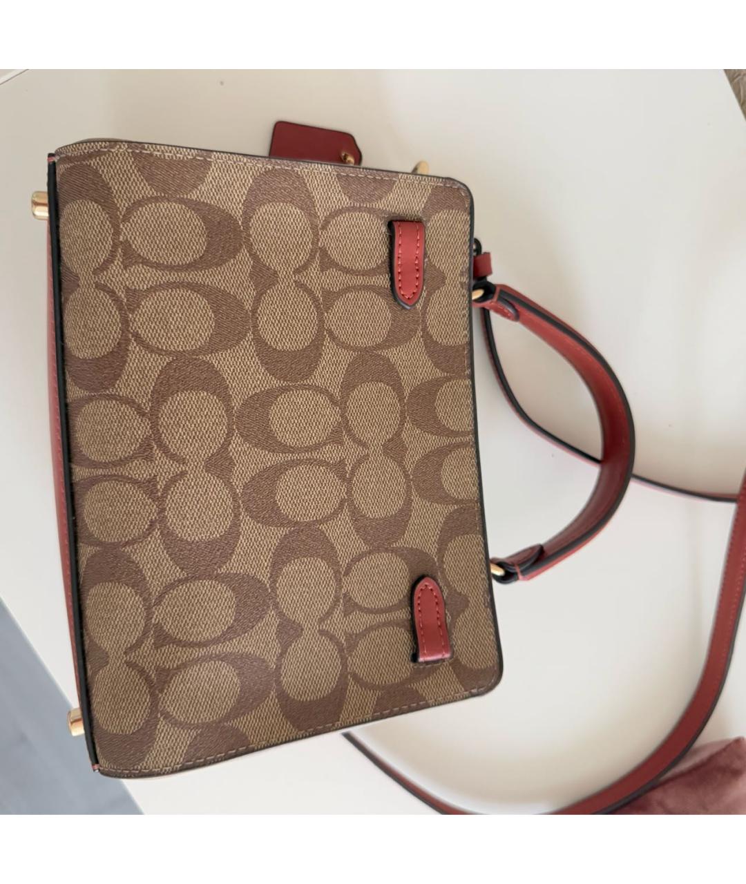 COACH Коричневая кожаная сумка с короткими ручками, фото 3