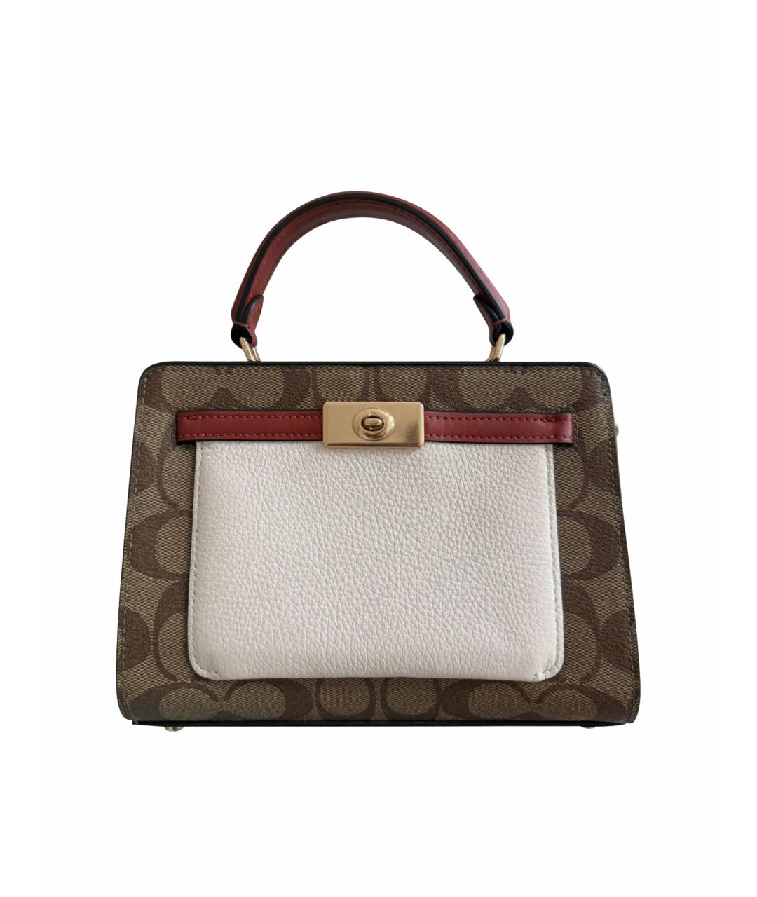 COACH Коричневая кожаная сумка с короткими ручками, фото 1