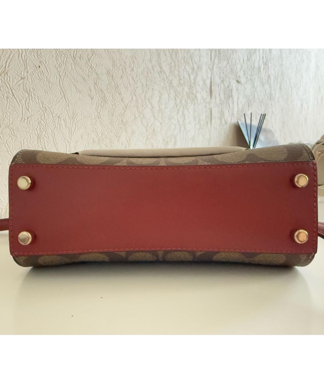 COACH Коричневая кожаная сумка с короткими ручками, фото 6