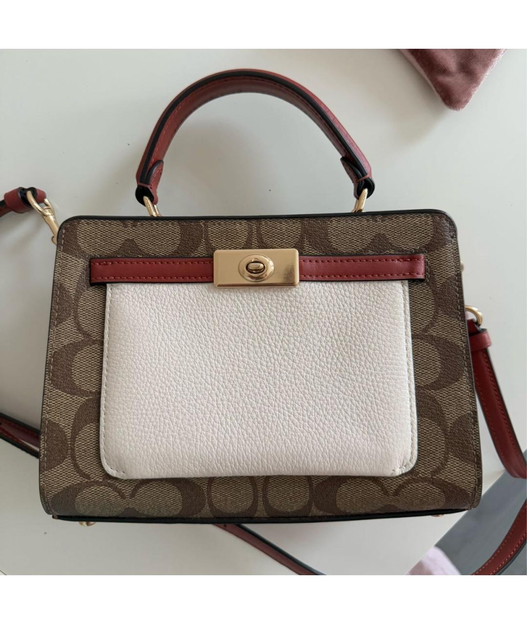 COACH Коричневая кожаная сумка с короткими ручками, фото 8