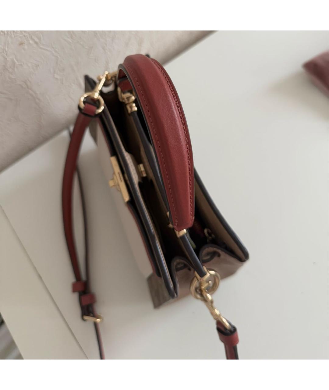 COACH Коричневая кожаная сумка с короткими ручками, фото 5