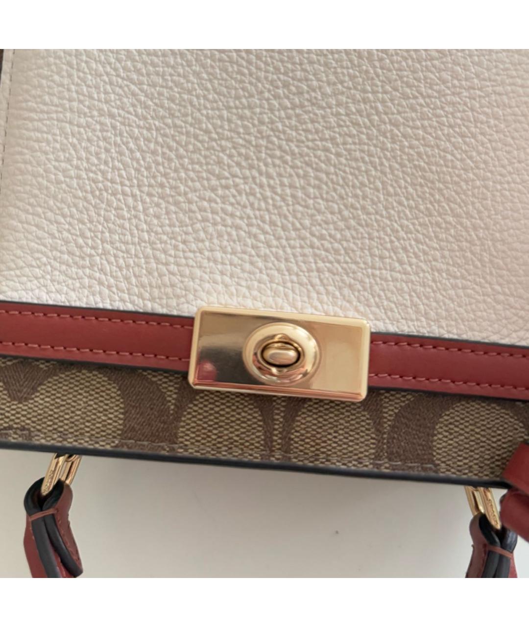 COACH Коричневая кожаная сумка с короткими ручками, фото 7