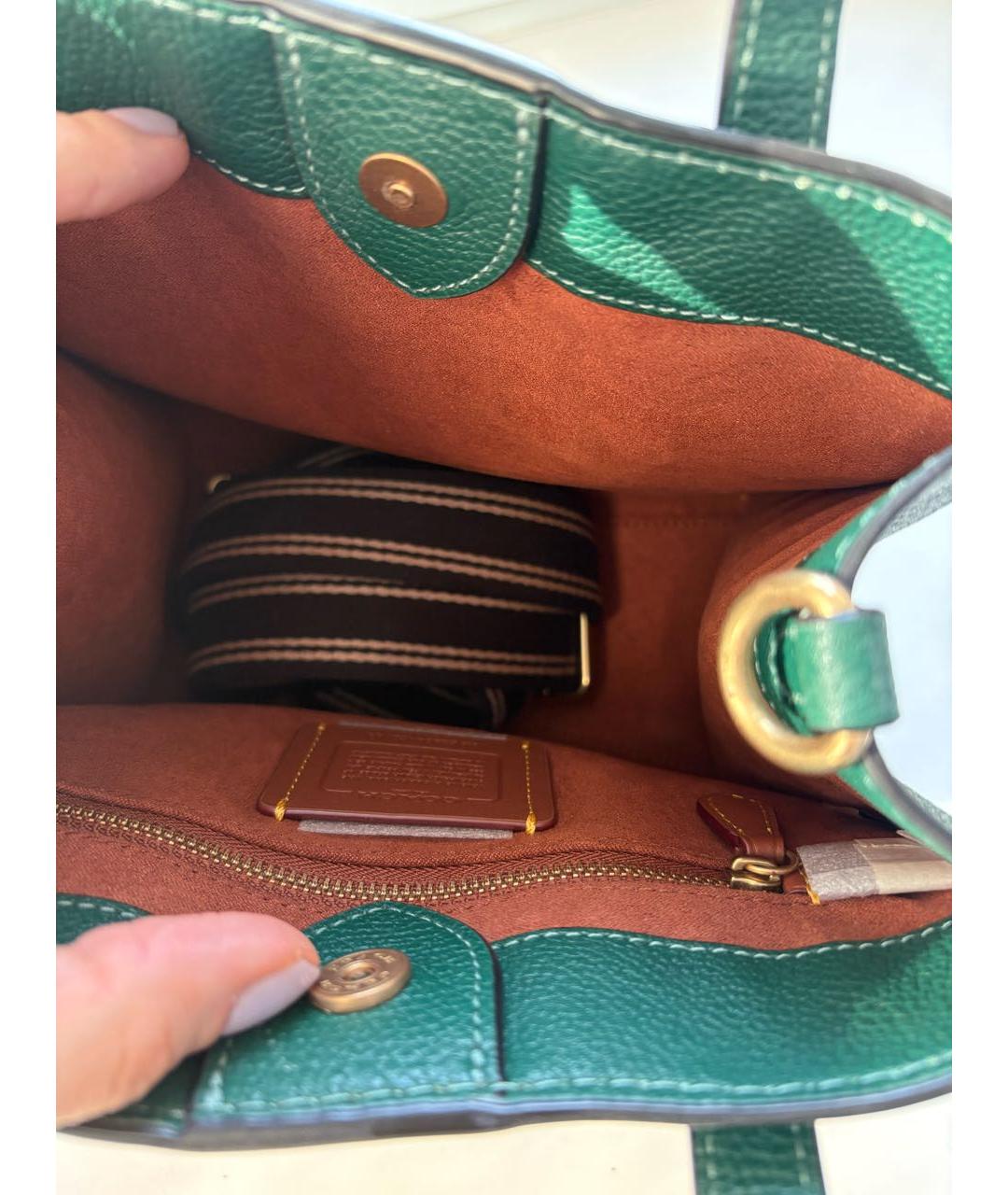 COACH Зеленая кожаная сумка тоут, фото 4