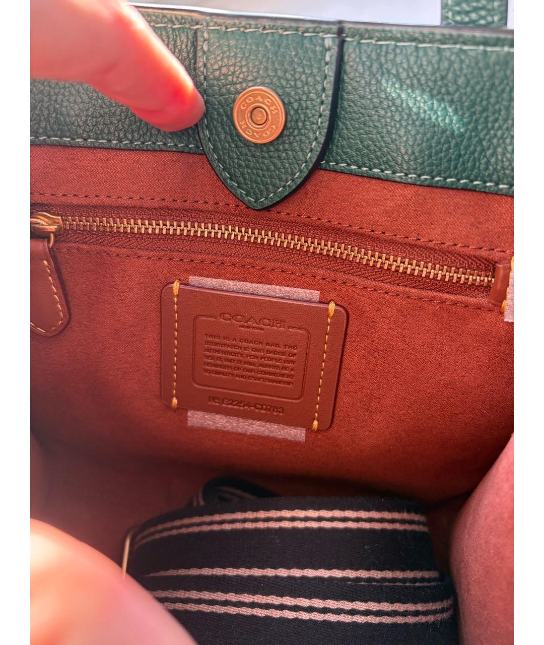 COACH Зеленая кожаная сумка тоут, фото 5