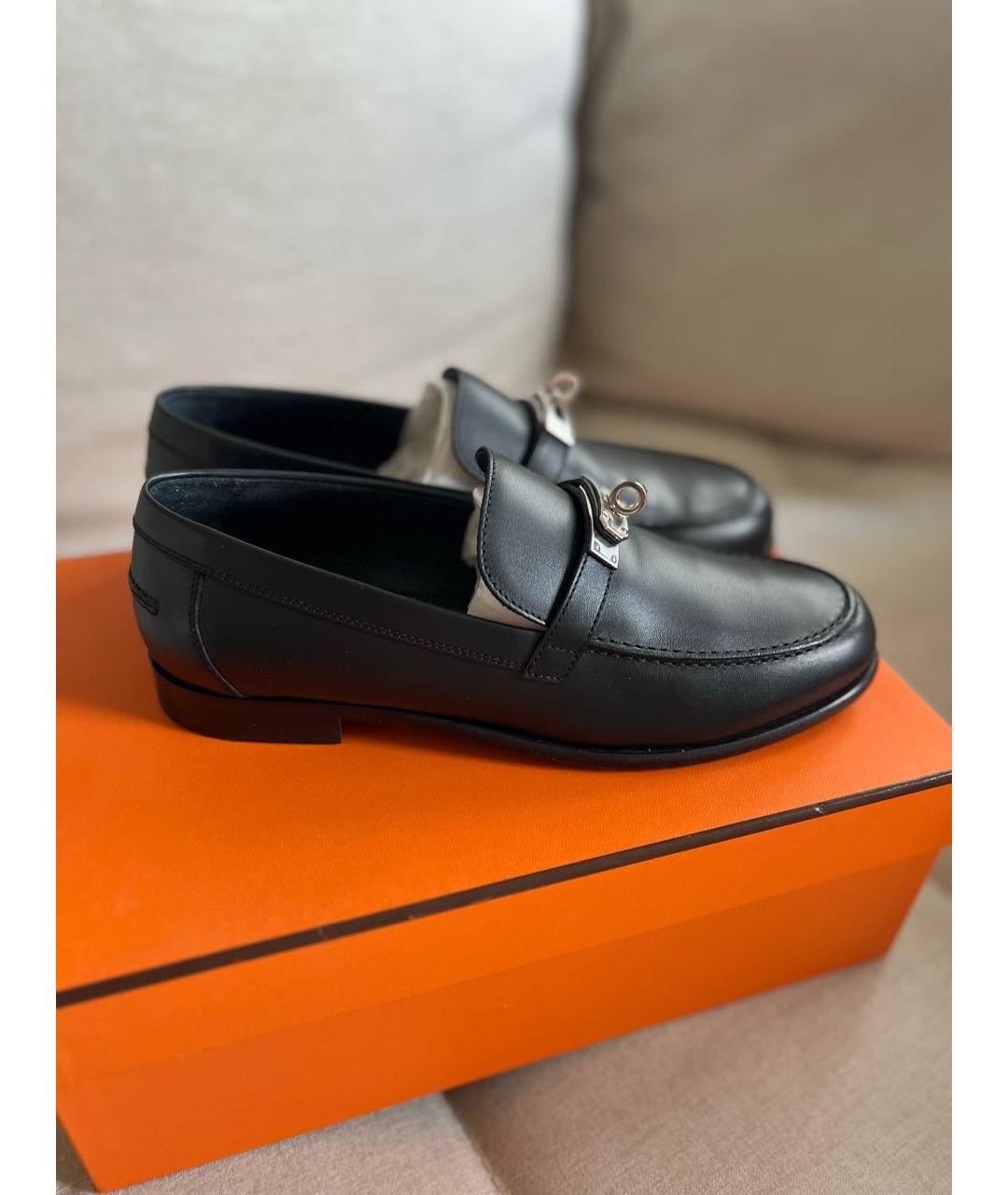 HERMES Черные кожаные лоферы, фото 5