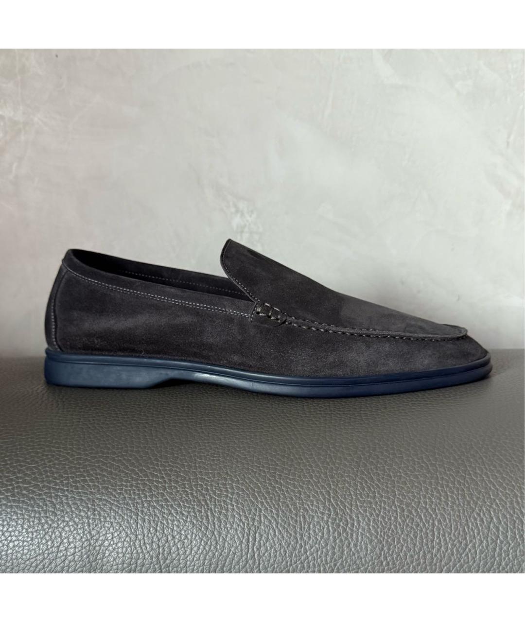 LORO PIANA Антрацитовые замшевые лоферы, фото 9