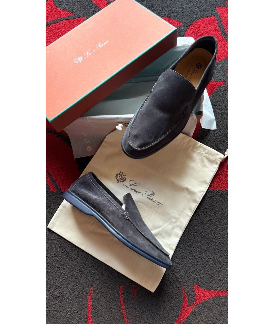 LORO PIANA Антрацитовые замшевые лоферы, фото 5