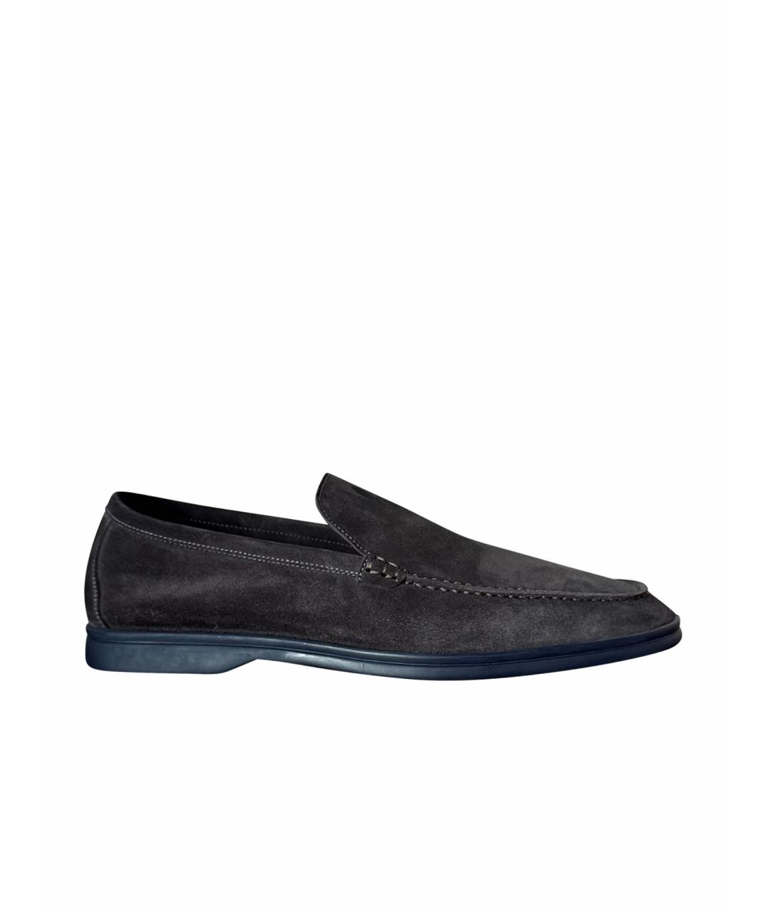 LORO PIANA Антрацитовые замшевые лоферы, фото 1