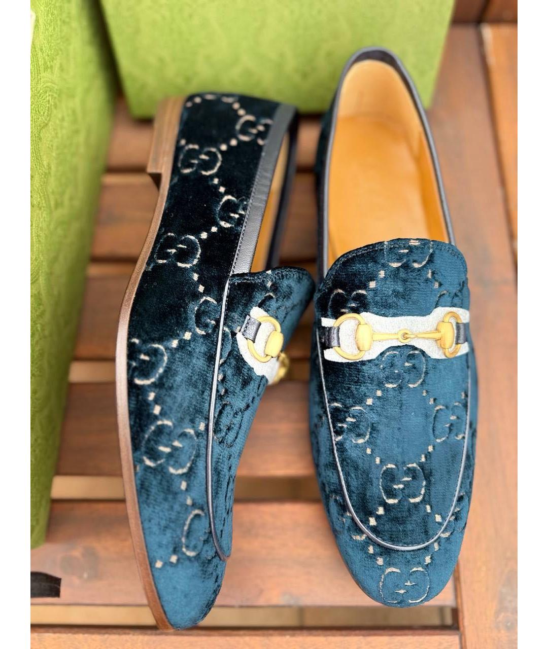 GUCCI Темно-синие бархатные туфли, фото 4